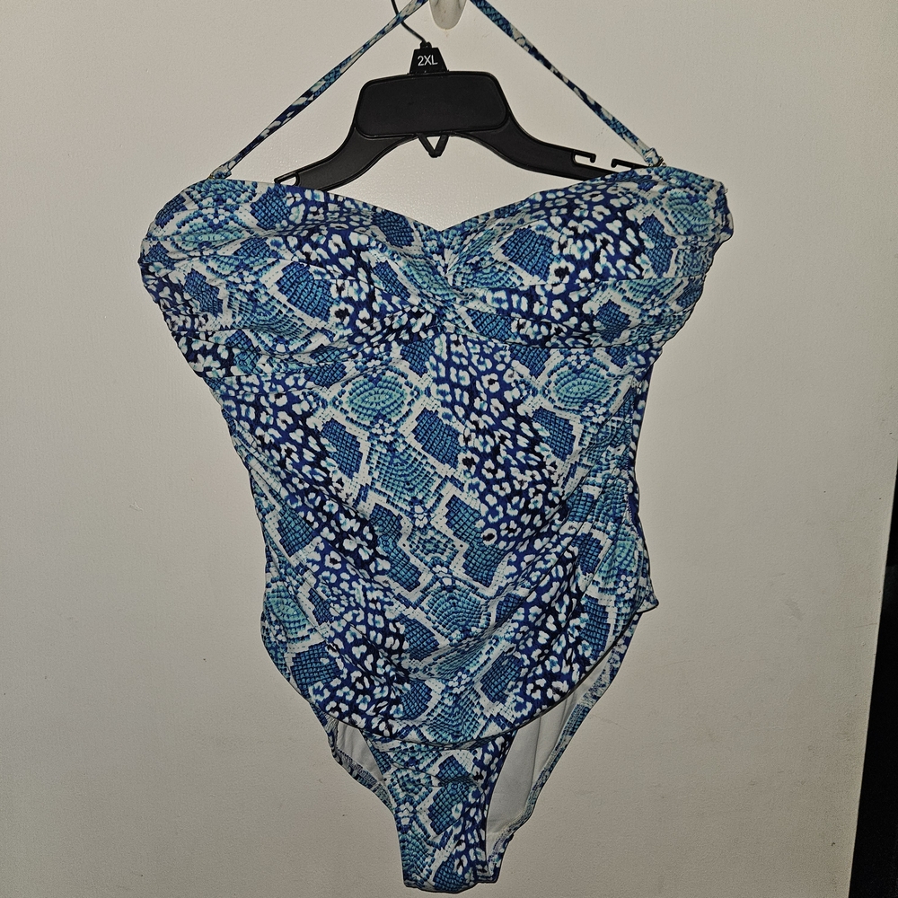 Blue and White One Piece Swimsuit